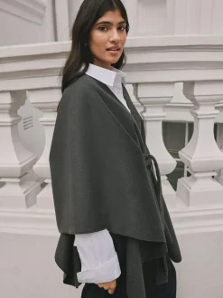 Best Next Wrap Front Cape Poncho Grey