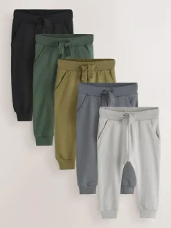 Sale Next Grey/Black/Green Skinny Fit Joggers 5 Pack (3mths-7yrs)
