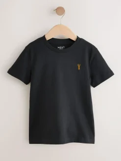 Best Next Grey/Black/Khaki Green/Tan Brown Short Sleeve Stag Embroidered T-Shirts 4 Pack (3-16yrs)