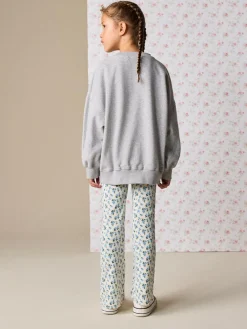 Discount Next Sweatshirt and Flare Leggings Set (3-16yrs) Grey/Blue Floral Slogan