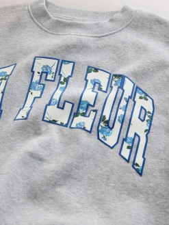 Discount Next Sweatshirt and Flare Leggings Set (3-16yrs) Grey/Blue Floral Slogan