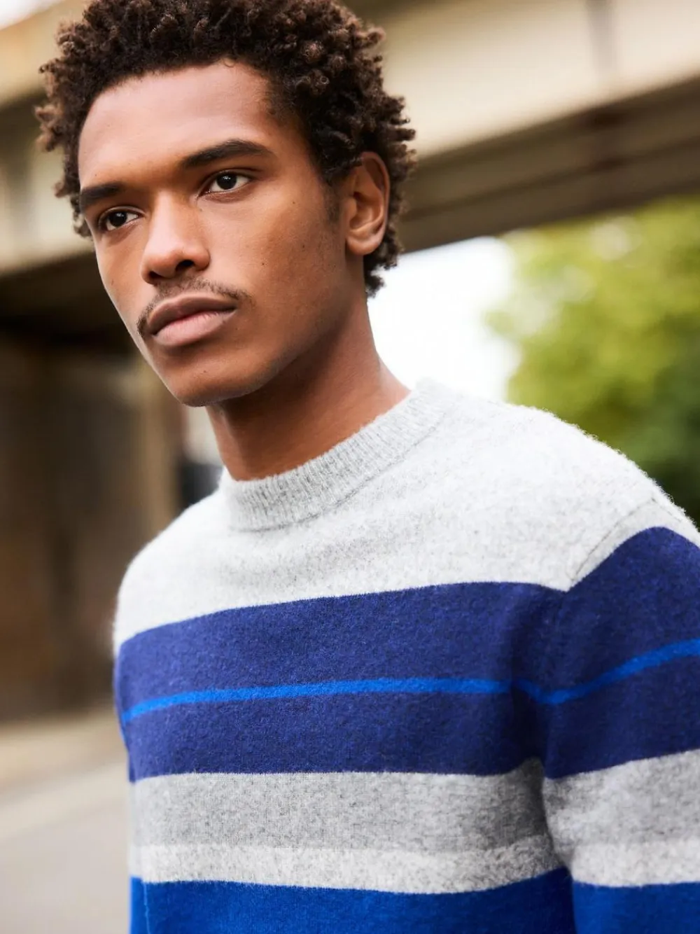Hot Next Regular Fit Cosy Stripe Crew Jumper with Wool Grey/Blue