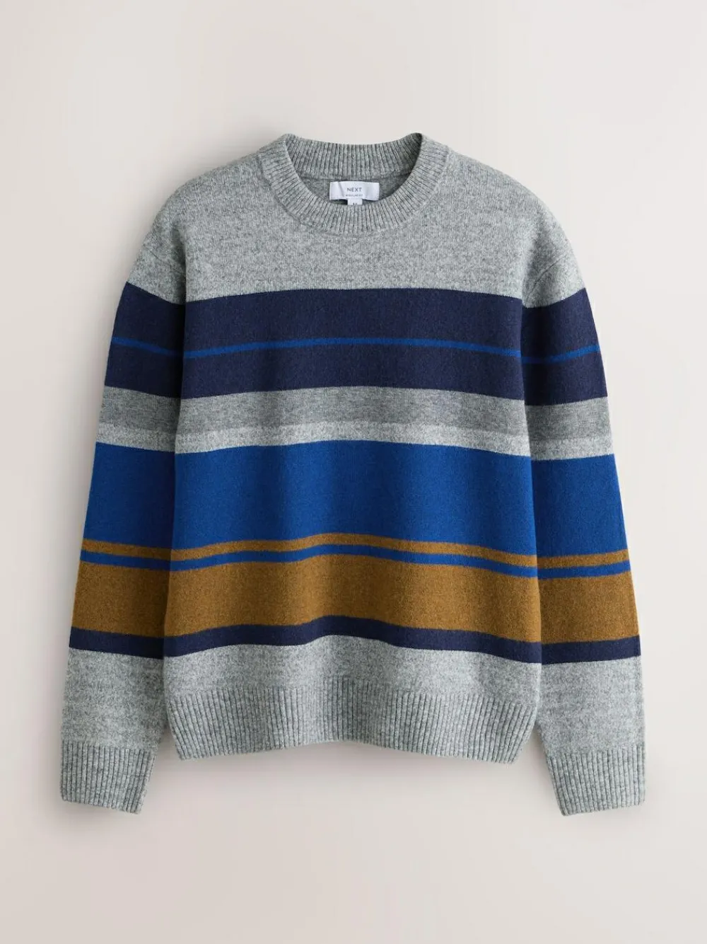 Hot Next Regular Fit Cosy Stripe Crew Jumper with Wool Grey/Blue