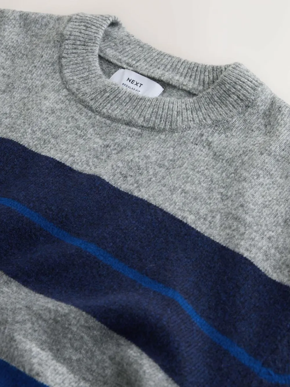 Hot Next Regular Fit Cosy Stripe Crew Jumper with Wool Grey/Blue
