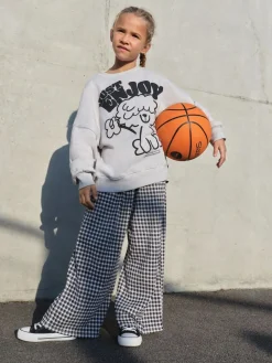 Best Next Sweatshirt and Wide Leg Trousers Set (3-16yrs) Grey/Gingham Dog