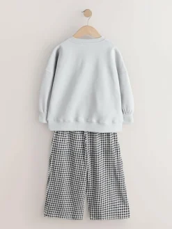 Best Next Sweatshirt and Wide Leg Trousers Set (3-16yrs) Grey/Gingham Dog
