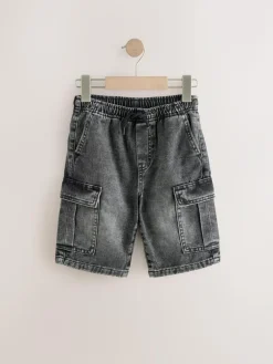 Outlet Next Grey/Mid Blue 100% Cotton Denim Cargo Shorts 2 Pack (3-16yrs)