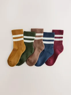 Next Grey/Navy Blue Cushioned Footbed Cotton Rich Ribbed Tipped Socks 5 Pack^BOY Socks