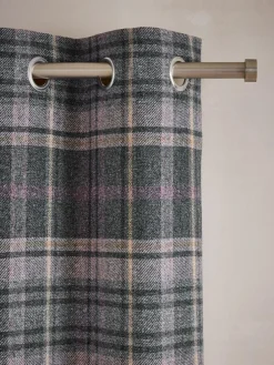 New Next Grey/Pink Brushed Check Super Thermal Eyelet Curtains
