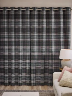 New Next Grey/Pink Brushed Check Super Thermal Eyelet Curtains