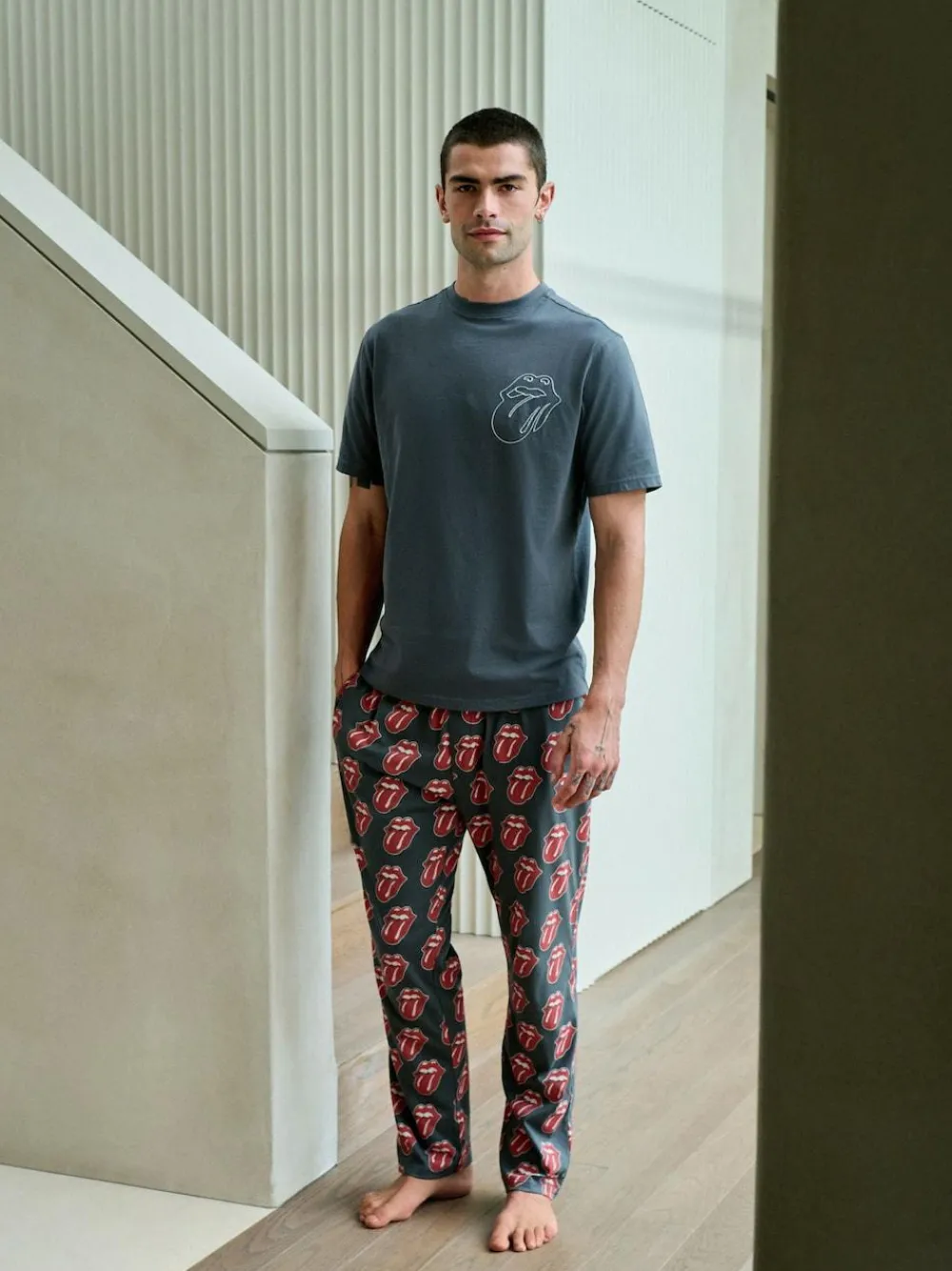 Next Grey/Red The Rolling Stones Short Sleeve Pyjamas Set^ Pyjamas