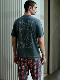 Next Grey/Red The Rolling Stones Short Sleeve Pyjamas Set^ Pyjamas