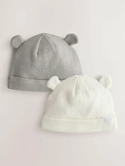 Next 2pack Rib Baby Beanie Grey/White
