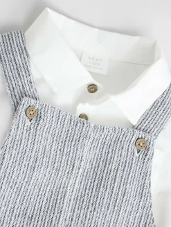 Discount Next Woven Cotton Baby Dungaree and Bodysuit Set (0mths-3yrs) Grey/White