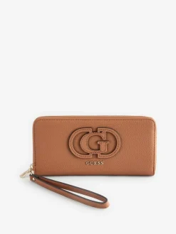 Outlet Guess Large Camel Laurel Saffiano Zip Around Purse