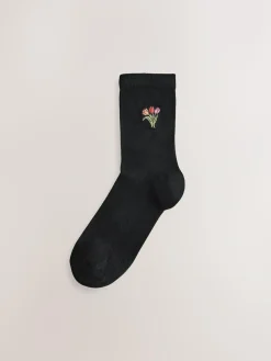 Next Hamish The Highland Cow / Tulips Embroidered Motif Ankle Socks 4 Pack^Women Socks & Tights