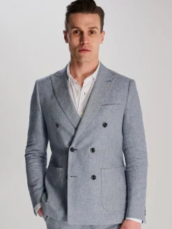 Harry Brown Giacomo Cotton Linen Double Breasted Suit Jacket^ Blue Suits|Suits & Tuxedos
