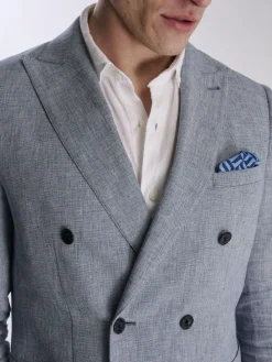 Harry Brown Giacomo Cotton Linen Double Breasted Suit Jacket^ Blue Suits|Suits & Tuxedos