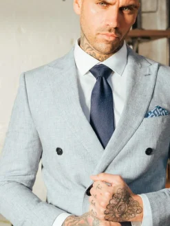 Harry Brown Giacomo Cotton Linen Double Breasted Suit Jacket^ Blue Suits|Suits & Tuxedos