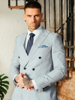 Harry Brown Giacomo Cotton Linen Double Breasted Suit Jacket^ Blue Suits|Suits & Tuxedos