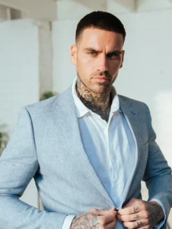 Harry Brown Giacomo Slim Fit Cotton Linen Suit Jacket Blue