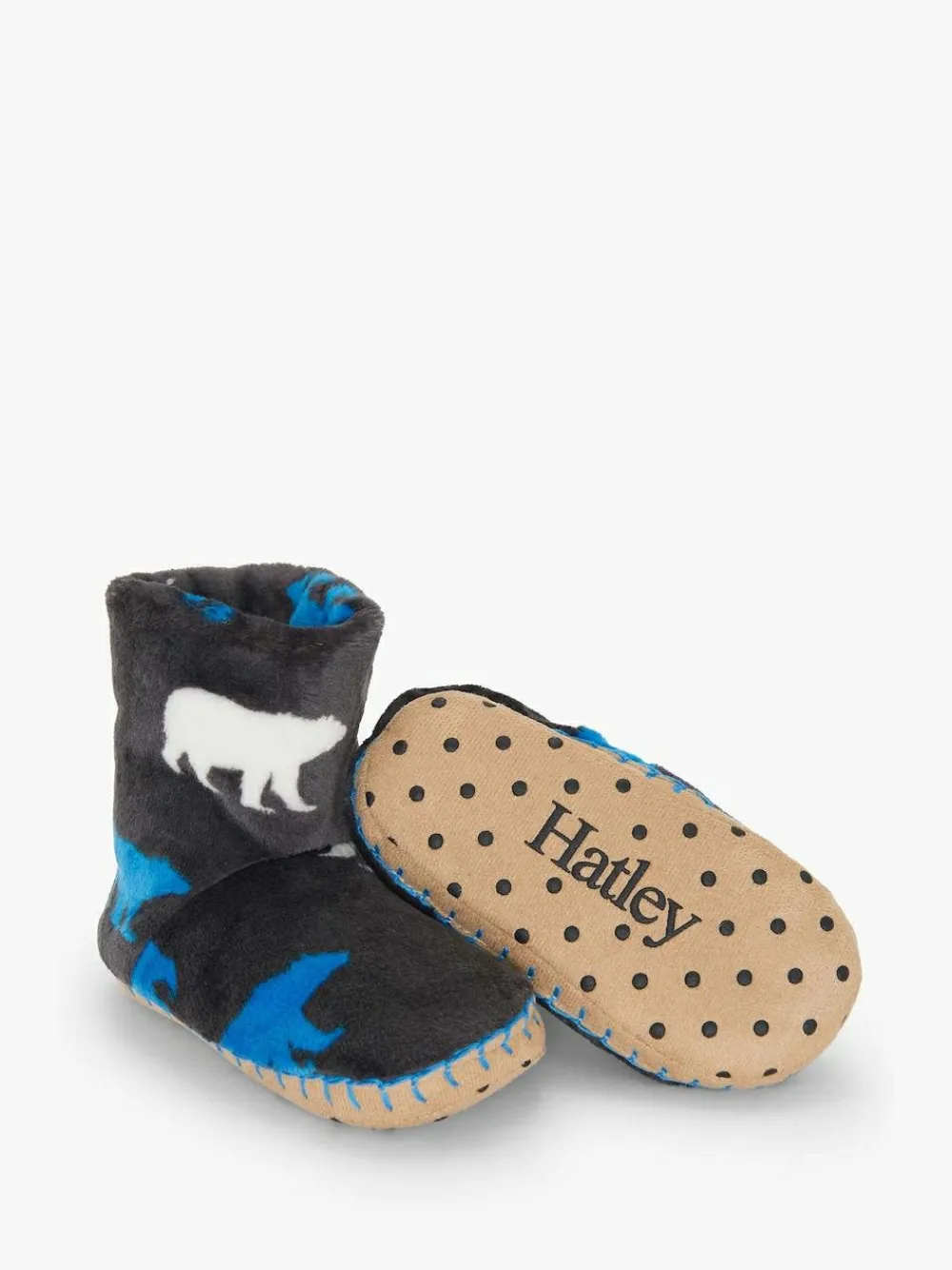 Discount Hatley Grey Polar Bear Silhouette Fuzzy Fleece Slippers