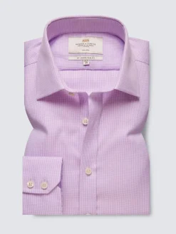 Hawes & Curtis Slim Non-Iron Dogtooth 100% Cotton Purple Shirt^ Shirts