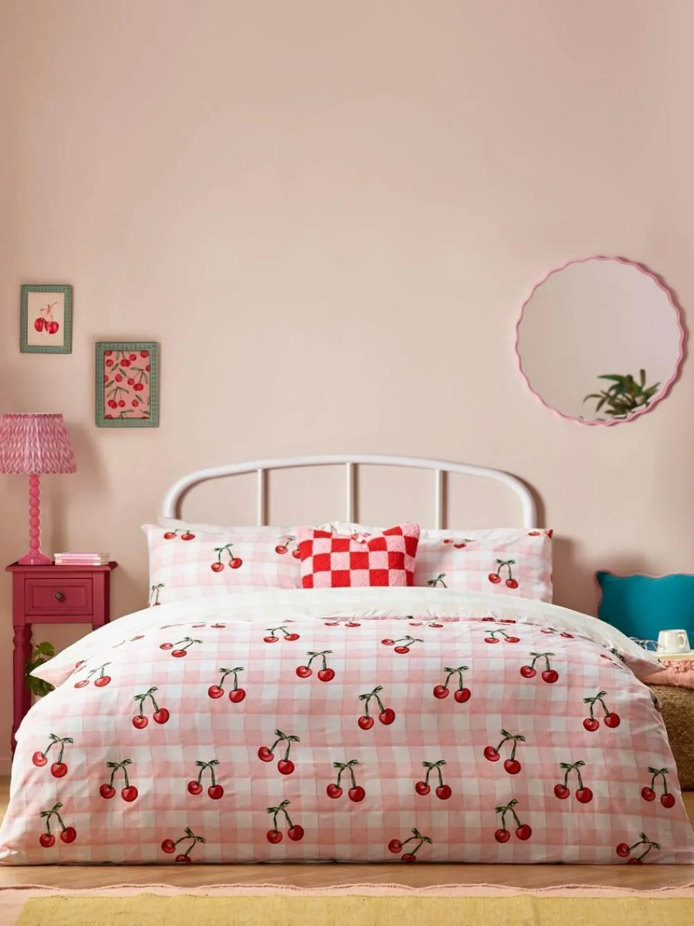 Sale heya home Pink Cherry Gingham Duvet Set