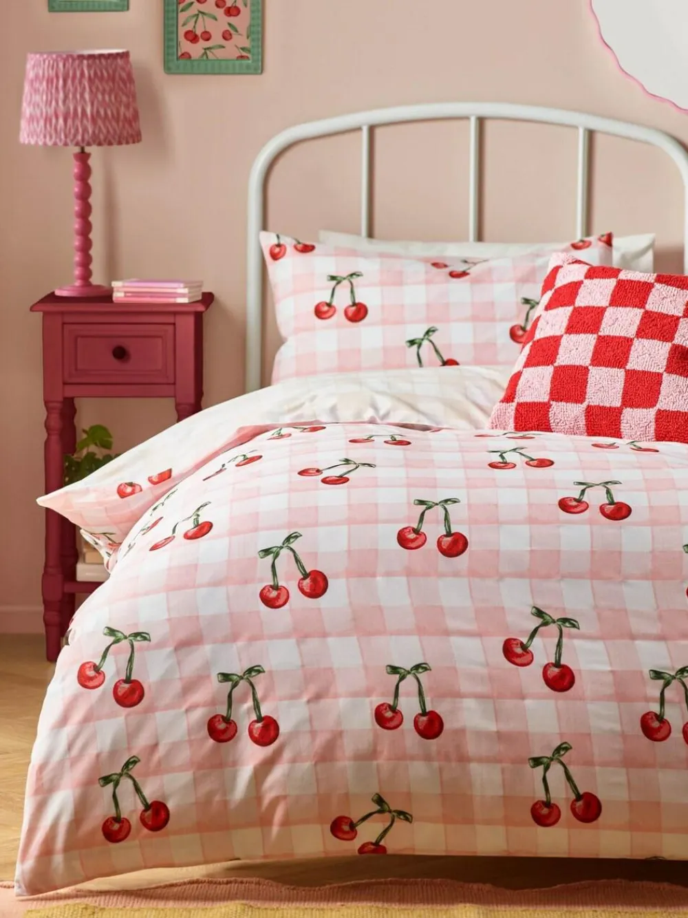 Sale heya home Pink Cherry Gingham Duvet Set