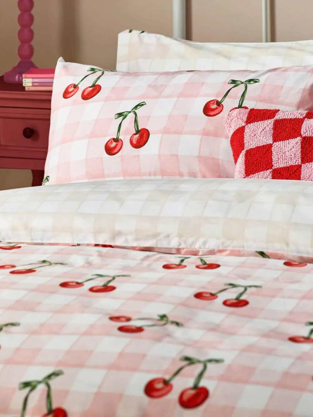 Sale heya home Pink Cherry Gingham Duvet Set