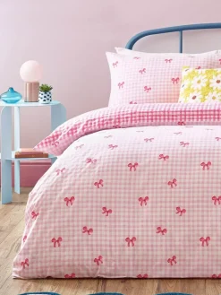 heya home Pink Gingham Bows Duvet Set^ Branded Bedlinen