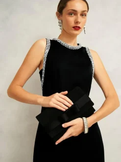 Hobbs Black Renata Bow Velvet Clutch^Women Purses