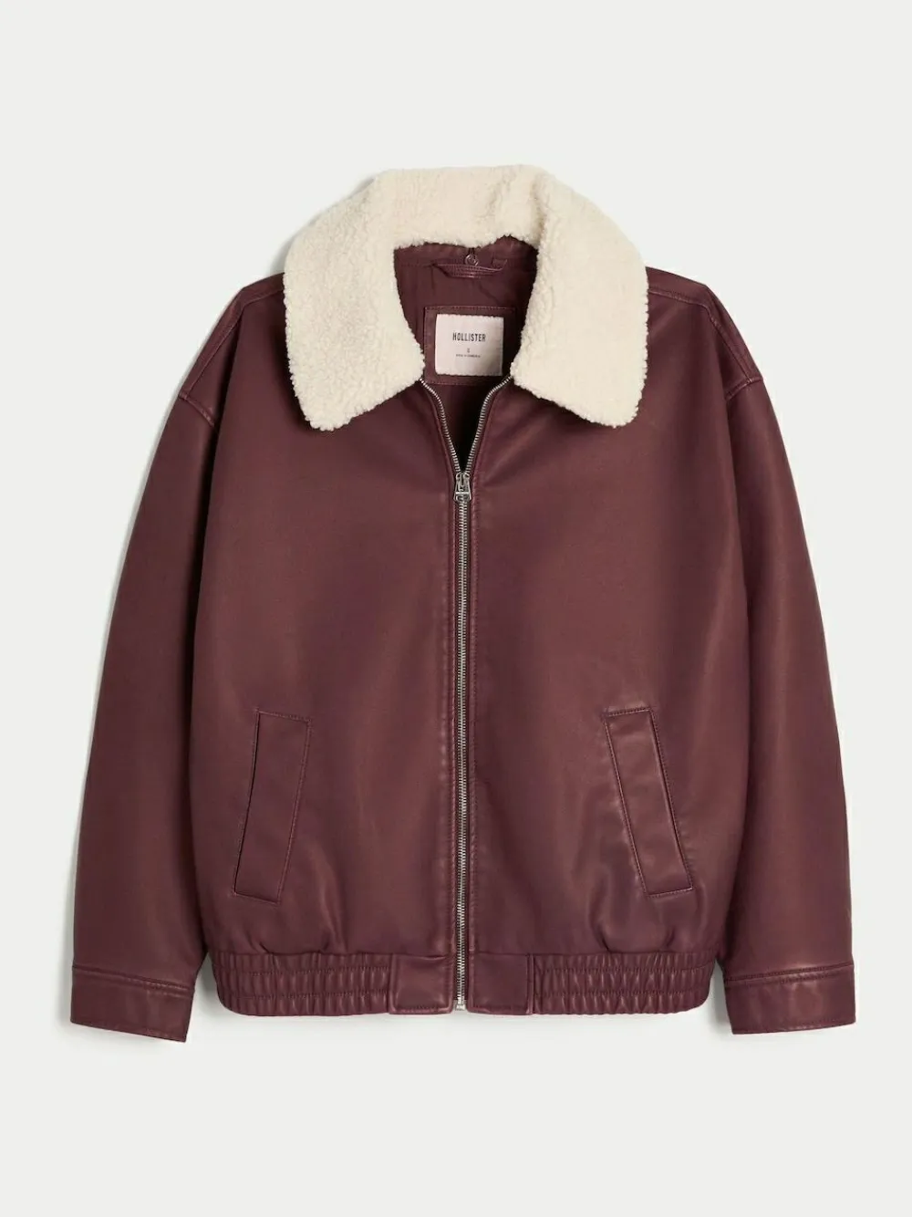 Sale Hollister Faux Leather Bomber Jacket With Removable Collar Red