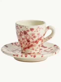 New Hot Pottery Set of 4 Splatter Espresso Set Cranberry