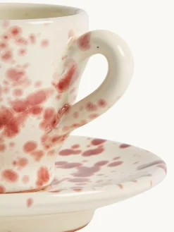 New Hot Pottery Set of 4 Splatter Espresso Set Cranberry