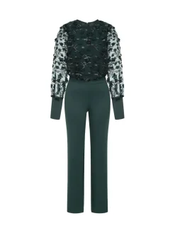 Hot Squash Green Ponte Jumpsuit with Blouson Sleeves^Women Jumpsuits & Playsuits