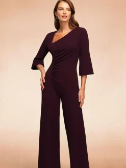 Outlet Hot Squash Ruched Jumpsuit with Sleeves Purple