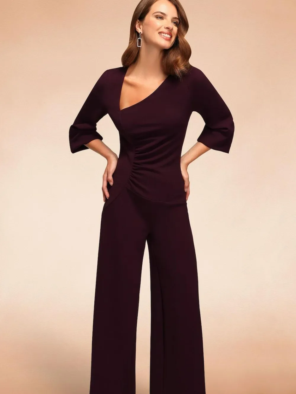 Outlet Hot Squash Ruched Jumpsuit with Sleeves Purple