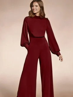 Hot Squash Wide Leg Jumpsuit with Blouson Sleeve Red