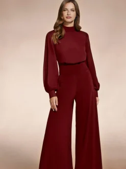 Hot Squash Wide Leg Jumpsuit with Blouson Sleeve Red