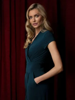 Hot Squash HotSquash Teal Blue Cap Sleeved Wide Leg Jumpsuit^Women Jumpsuits & Playsuits