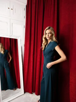 Hot Squash HotSquash Teal Blue Cap Sleeved Wide Leg Jumpsuit^Women Jumpsuits & Playsuits