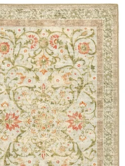 Hot Hug Rug Beige and Green Floral Print British Made Washable Country Paisley Runner