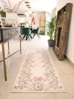 Hug Rug Cream and Floral Print British Made Washable Botantical Border Runner^ Rugs & Runners