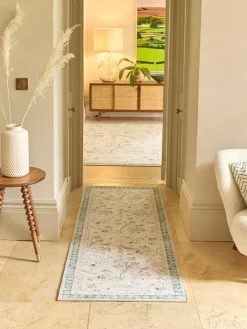 Hug Rug Green British Made Washable English Floral Print Runner^ Rugs & Runners