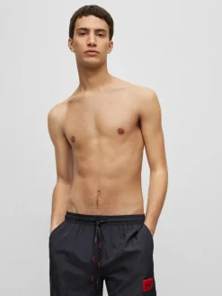Sale HUGO Black Logo Label Lined Swim Shorts