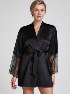 Clearance Hunkemoller Satin Kimono Black Robe