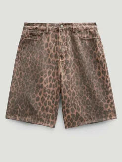 Sale Hush Animal Leopard Print Denim Bermuda Shorts