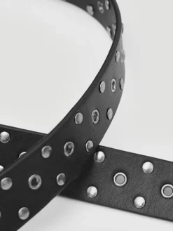 Hush Leather Studded Eyelet Belt Black
