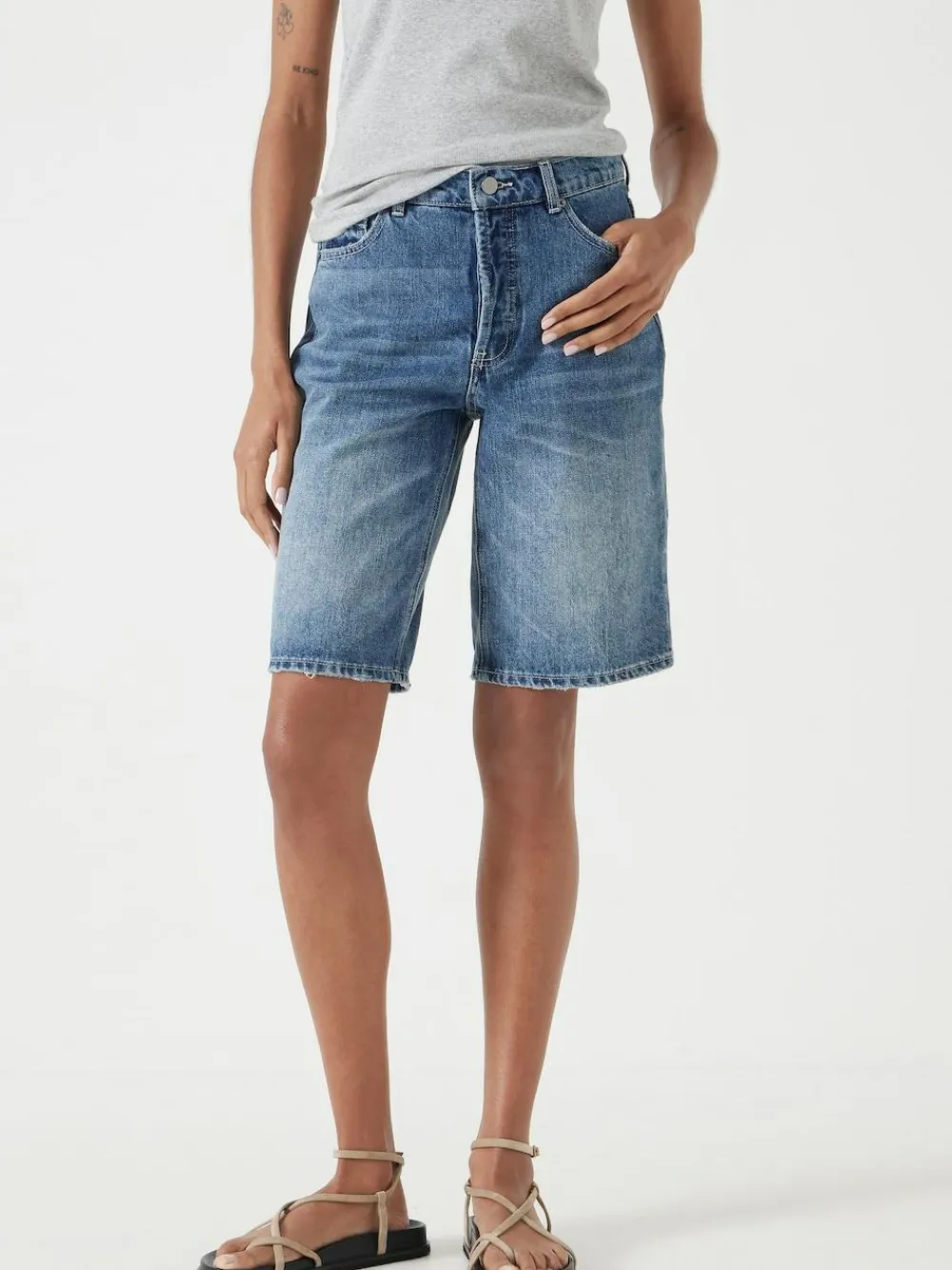 Hush Blue Boyfriend Long Denim 100% Cotton Shorts^Women Shorts